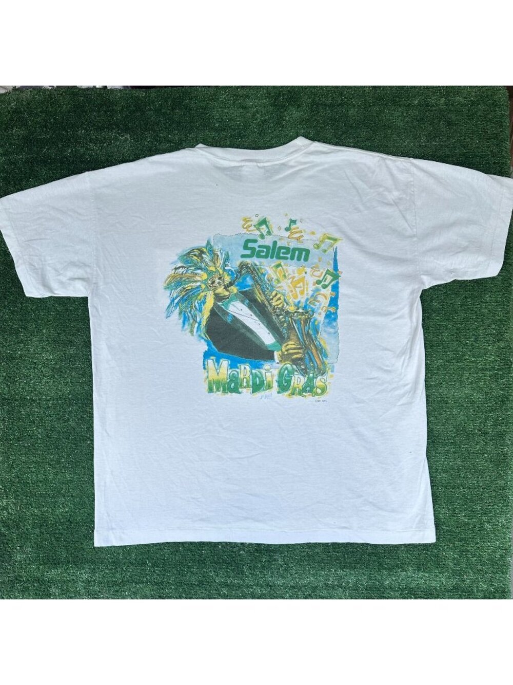 Vintage 90s Salem Cigarettes Mardi Gras 1992 T-Shirt White XL Single Stitch Jazz